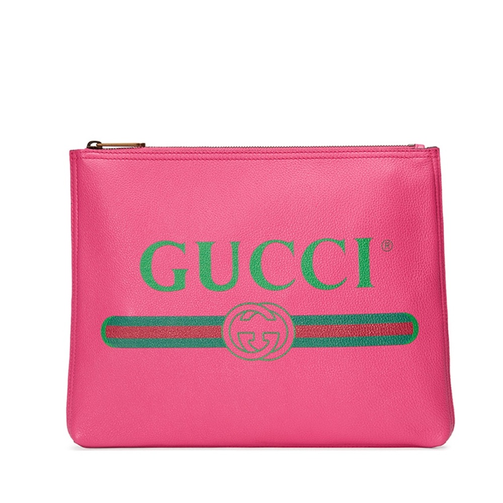 Gucci Pink Leather Zip Clutch Pouch Bag